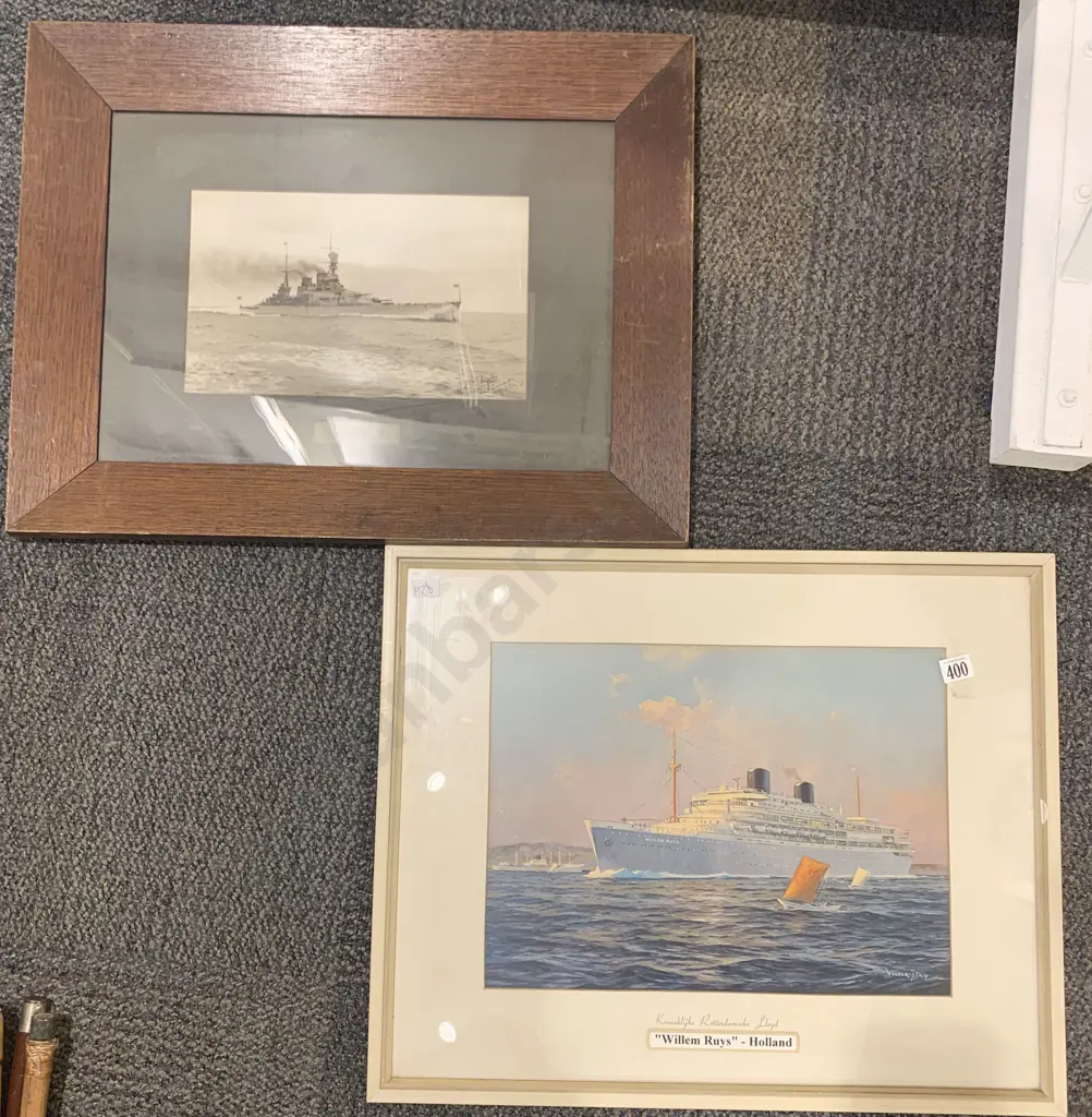 Two Framed Nautical Prints HMS Renown "Willem Ruys" Image 1++