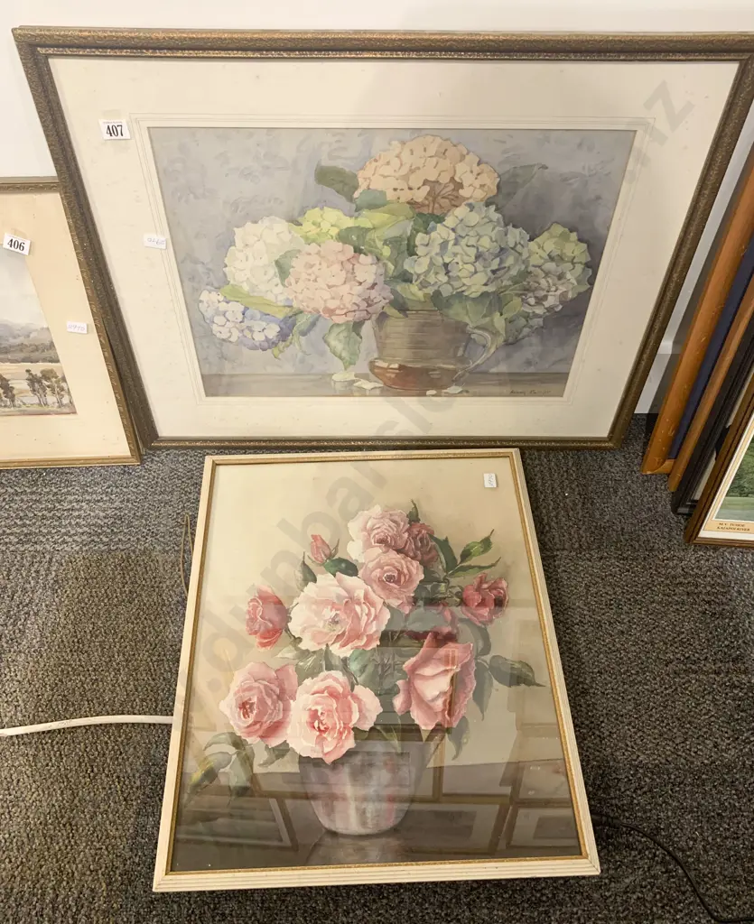Two Vintage Floral Still Life watercolours including Lynn Palmer Image 1++