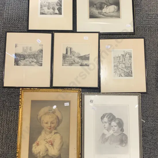 Five Framed Etchings and Two Prints