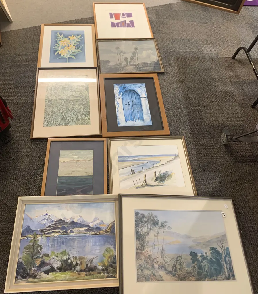 Nine Assorted Framed Prints and Originals Image 1++