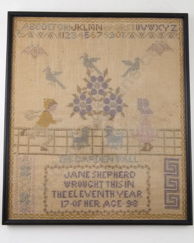 Dated 1798 Antique Picture Sampler Image 1++