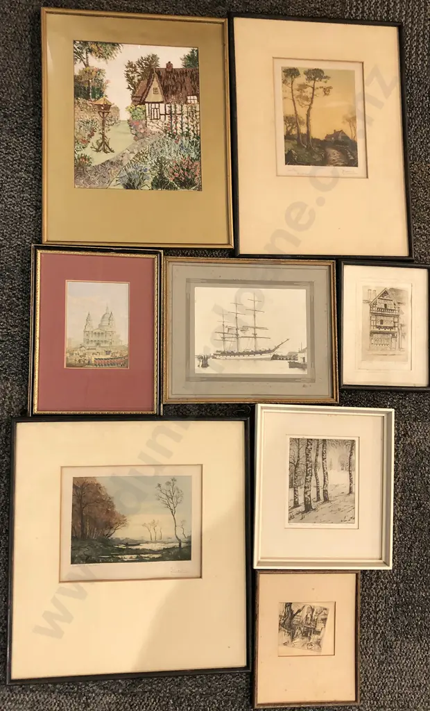 Seven Assorted Prints Etchings and Originals Image 1++