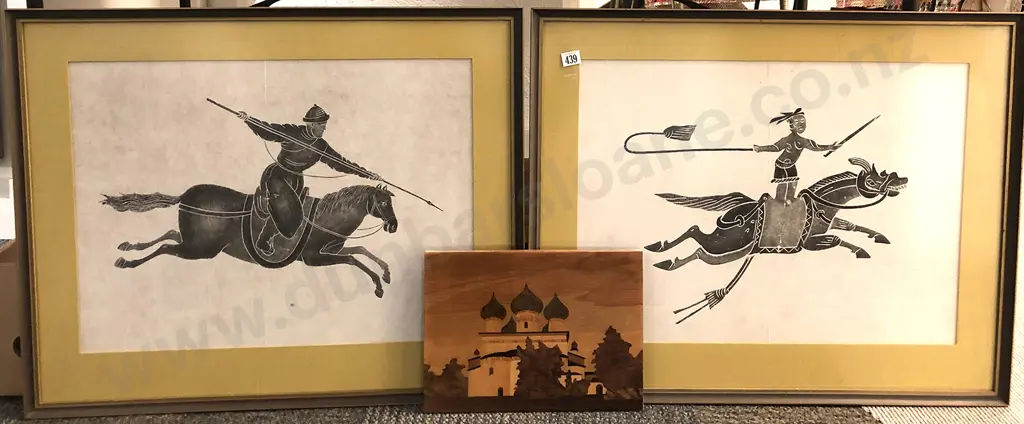 Two Framed Brass Rubbings of Horse Riders and Other Image 1++