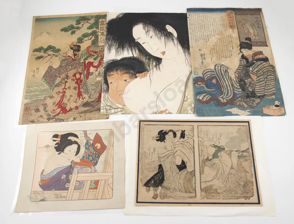A collection of five assorted Japanese  ukiyo-e  (Wood block prints ) Image 1++