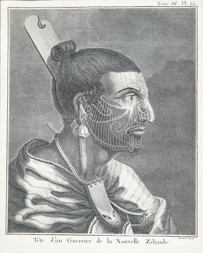 Sydney Parkinson Engraving Tete dun Guerrier de La Nouvelle Zelande Image 1++