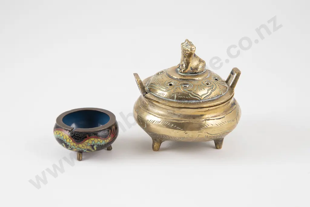 Chinese brass censor and a small cloisonné censor Image 1++