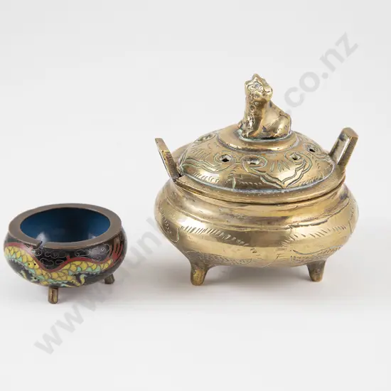 Chinese brass censor and a small cloisonné censor