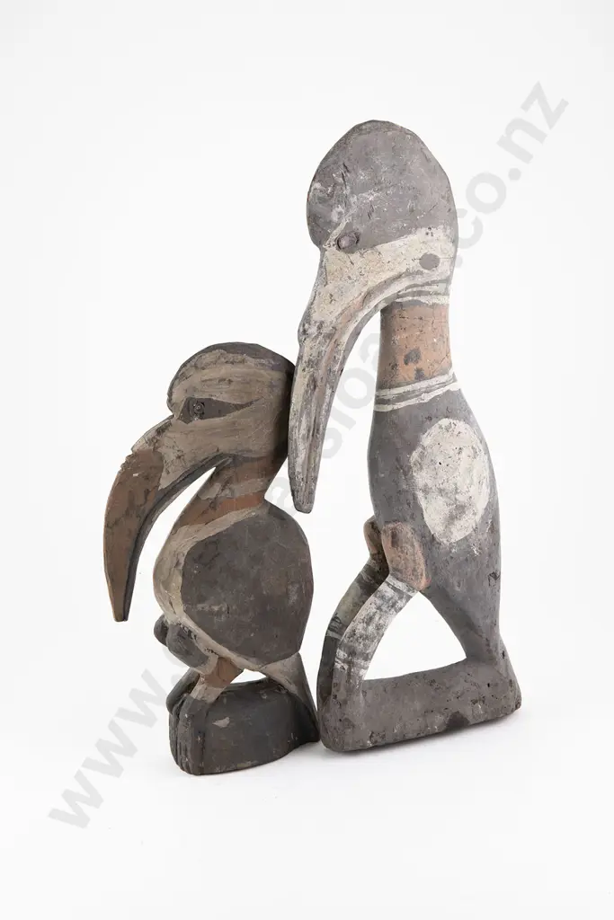 Two Papua New Guinea Carved Hornbill figures Image 1++