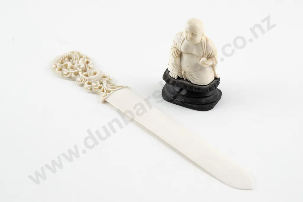 Chinese carved Hotei Buddha figure and and Ivory letter knife Image 1++