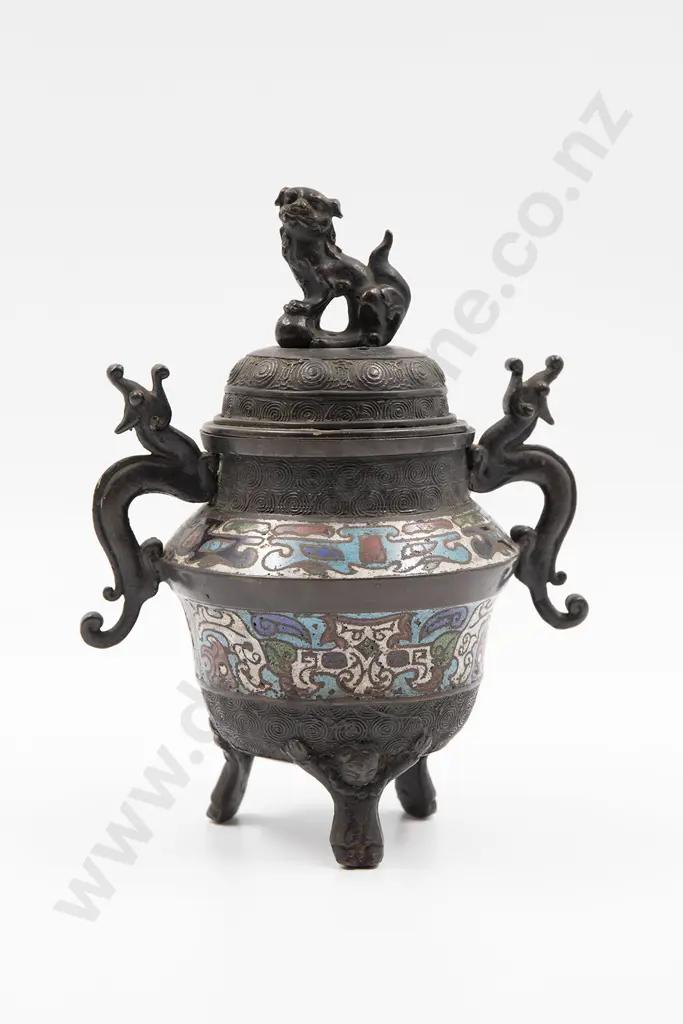 Chinese Champlevé enamel and bronze censor Image 1++