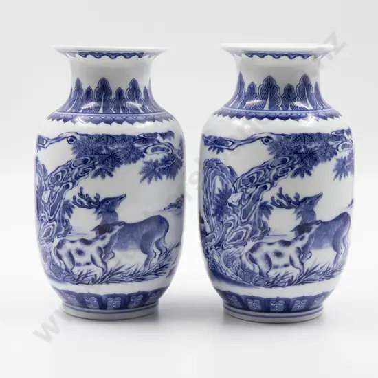 A pair of Chinese Blue and White Porcelain vases