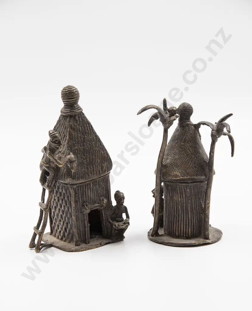 Two African Benin Bronze Model Huts Image 1++