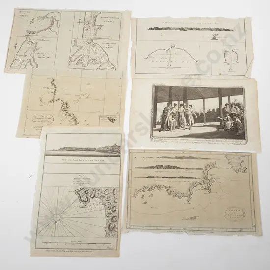 A group of six 18th century engravings from Cooks Voyages