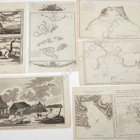 A group of six 18th century engravings from Cooks Voyages