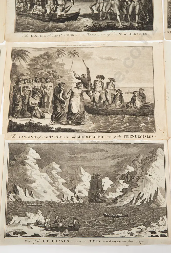 A group of nine 18th century engravings from Cooks Voyages Image 1++