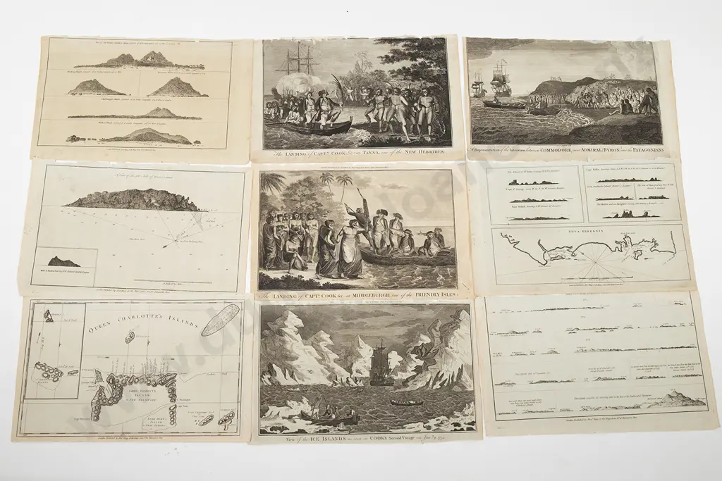 A group of nine 18th century engravings from Cooks Voyages Image 1++