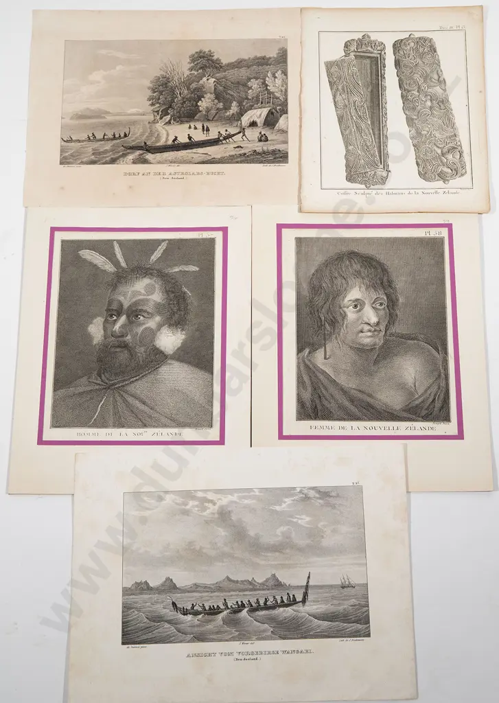 Five 18th Century engravings from the French account of Cooks first voyage. Dorf An Der Astrolabe Bucht Image 1++