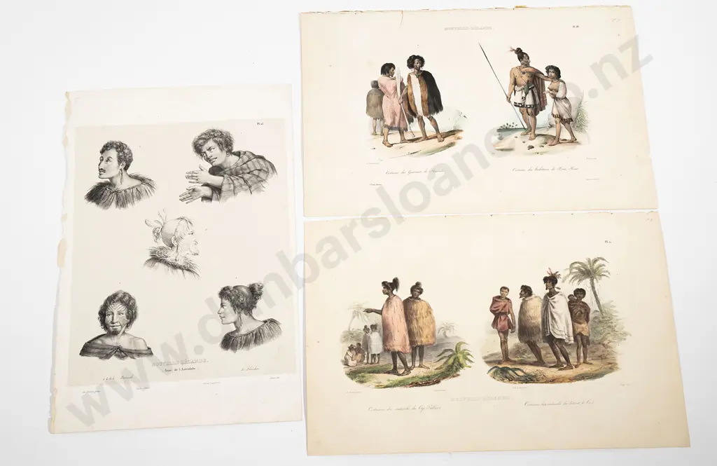 Three 18th Century hand coloured engravings from the French account of Cooks First Voyage Nouvelle- Zelande Image 1++