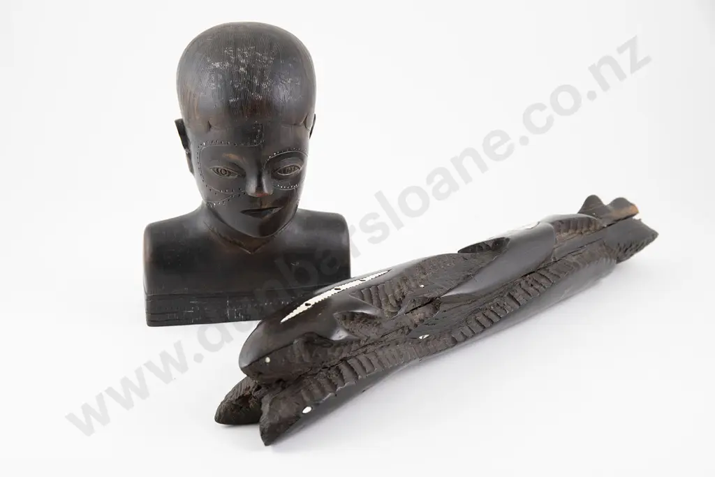Solomon Islands carved bust and carved Totem post section Image 1++