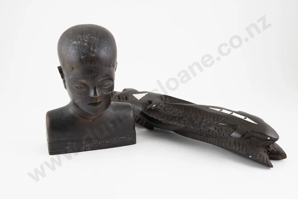 Solomon Islands carved bust and carved Totem post section Image 1++