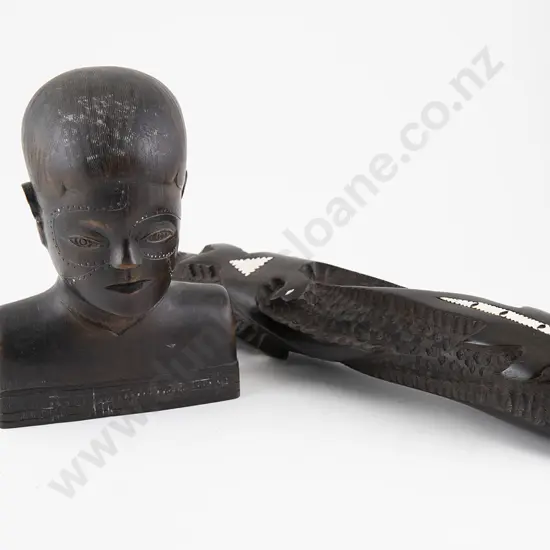 Solomon Islands carved bust and carved Totem post section