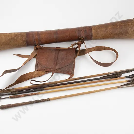 Somalian Wood And Leather Quiver And Arrows