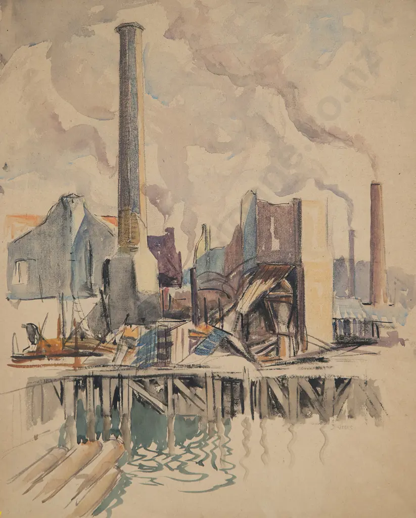 John Weeks (1888-1965) - Industrial Port Scene Image 1++