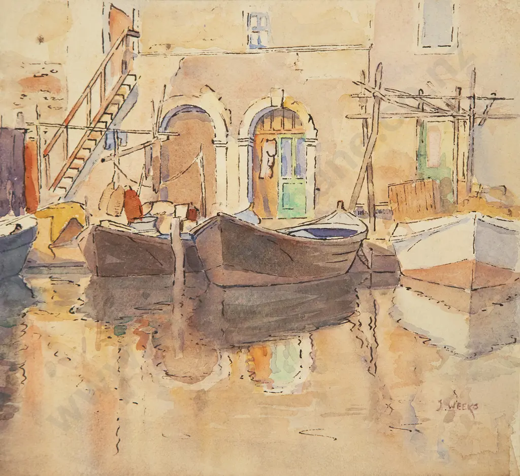 John Weeks (1888-1965) - Two European Canal Watercolours Image 1++