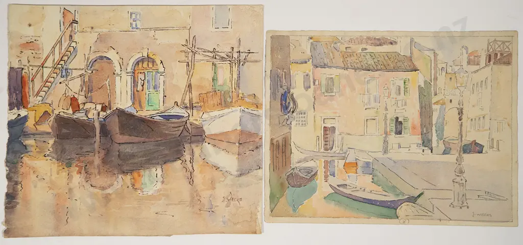 John Weeks (1888-1965) - Two European Canal Watercolours Image 1++