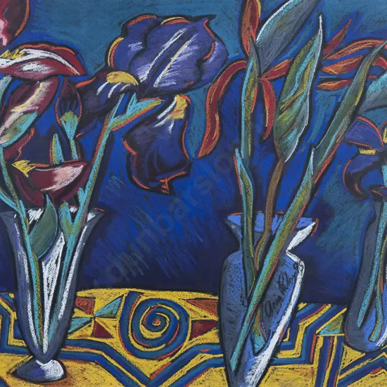 Anna Palmer - Vases of Irises and Birds of Paradise