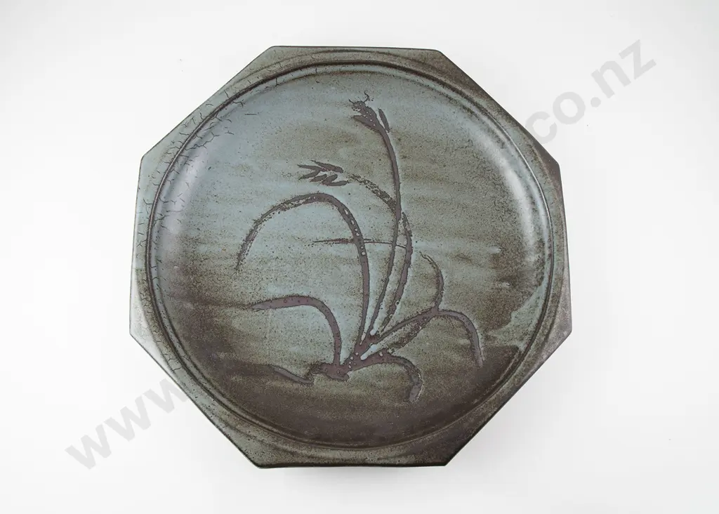 Charles Holmes Square Wood Impression Vase & David Flaws Octagonal Charger Image 1++