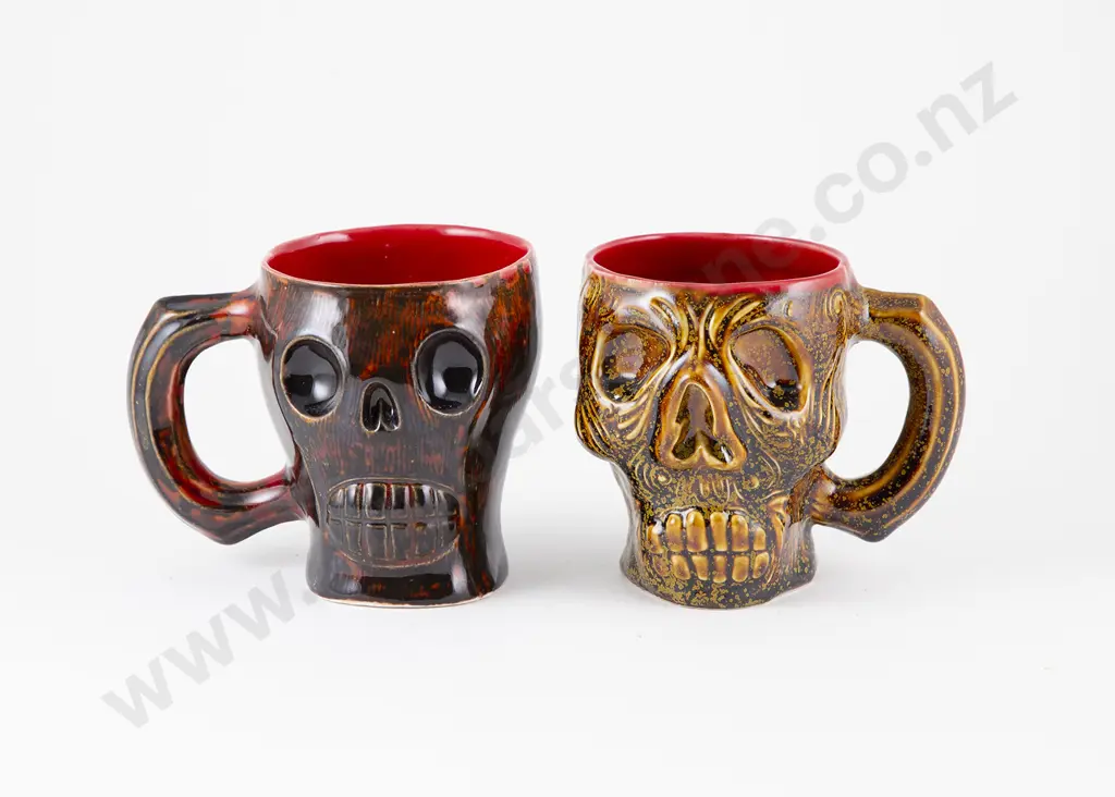 Two Ceramic Glazed Skull Mugs Image 1++