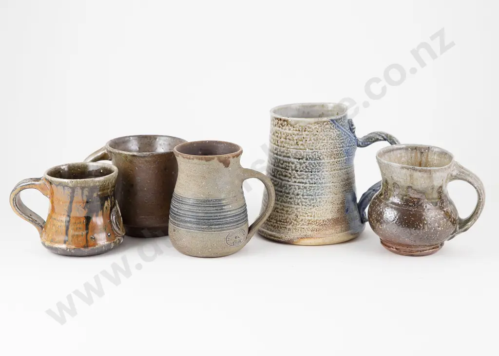 Five Various NZ & Australian Studio Ceramic Mugs Image 1++