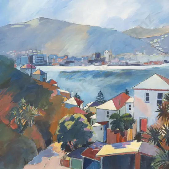 Judith Trevelyan - Wellington Harbour from Oriental Parade