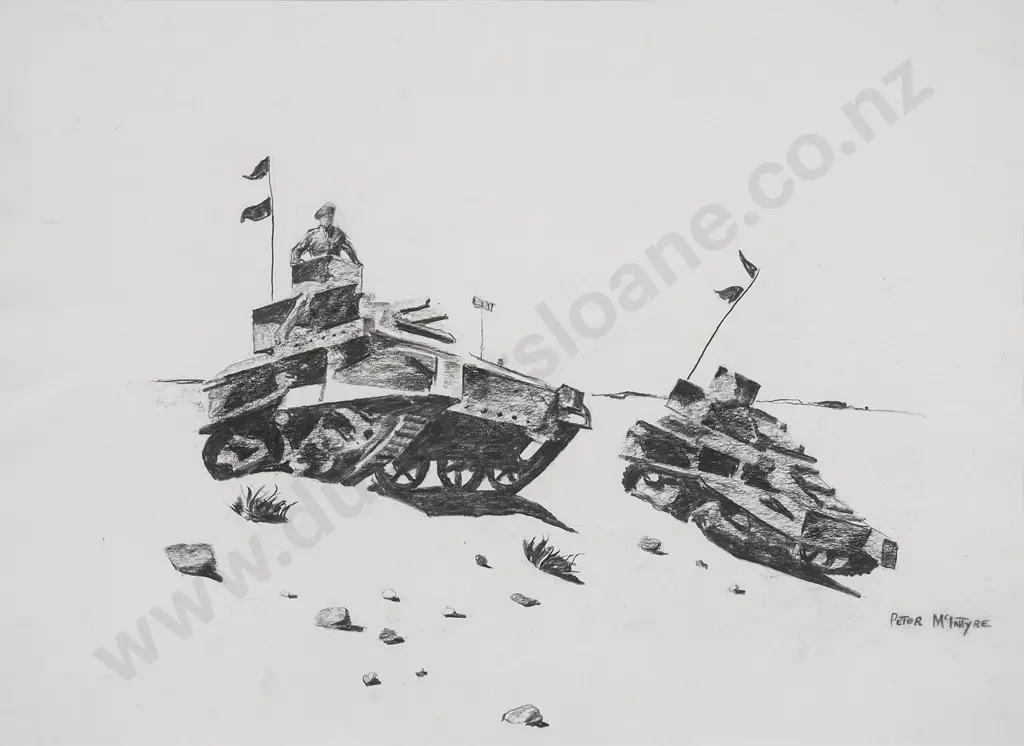 Peter McIntyre (1910-95) - Divisional Cavalry  on patrol near Sidi Rezegh Image 1++