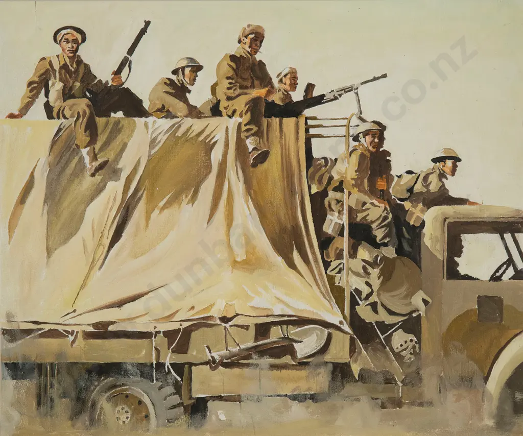 Peter McIntyre (1910-95) - 28th Maori Battalion moves up Image 1++