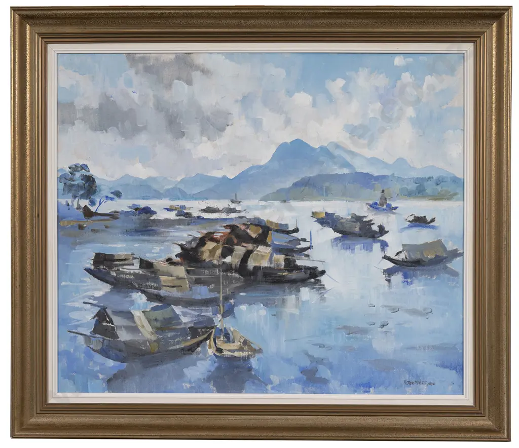 Peter McIntyre (1910 - 1995) - Junks on Hong Kong Harbour Image 1++
