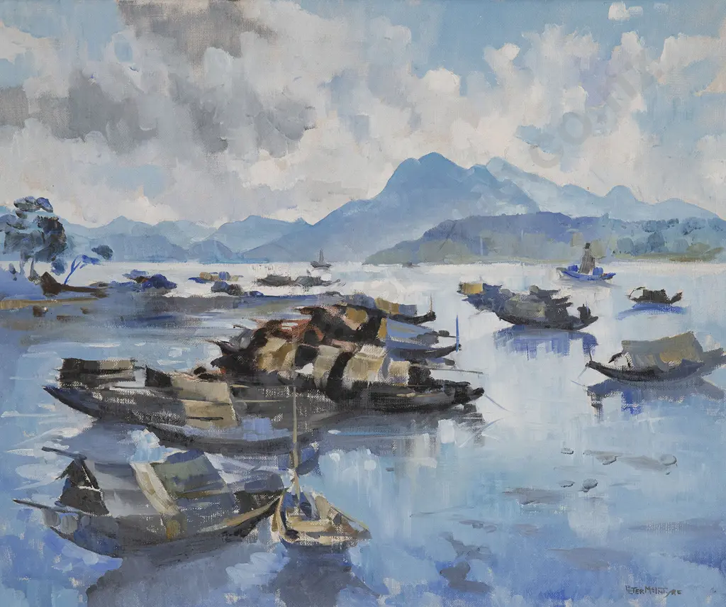 Peter McIntyre (1910 - 1995) - Junks on Hong Kong Harbour Image 1++