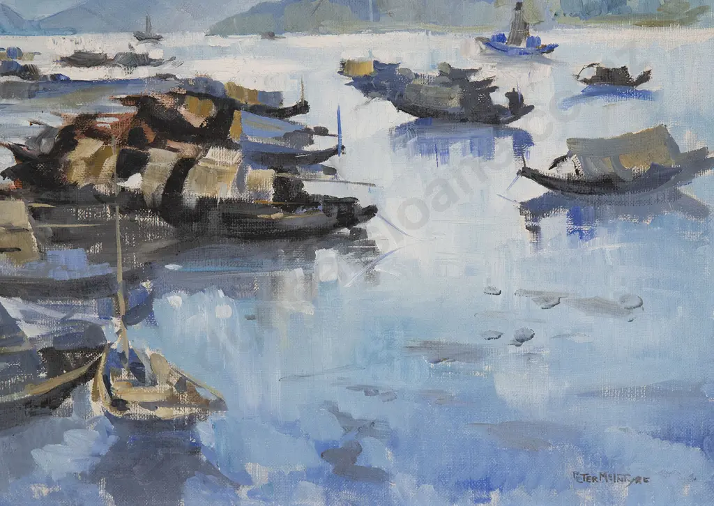 Peter McIntyre (1910 - 1995) - Junks on Hong Kong Harbour Image 1++