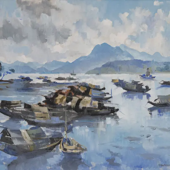 Peter McIntyre (1910 - 1995) - Junks on Hong Kong Harbour
