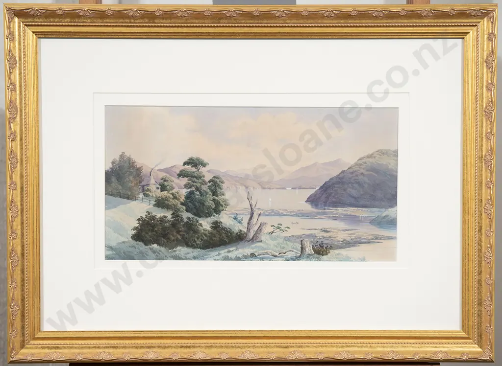 John Barr Clarke Hoyte (1835-1913) - Untitled Lake Scene with Cottage Image 1++