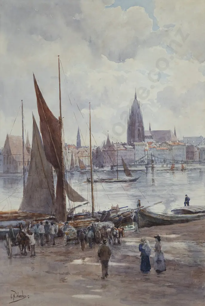 Charles Nathaniel Worsley (1862-1923) - European Harbour Scene Image 1++