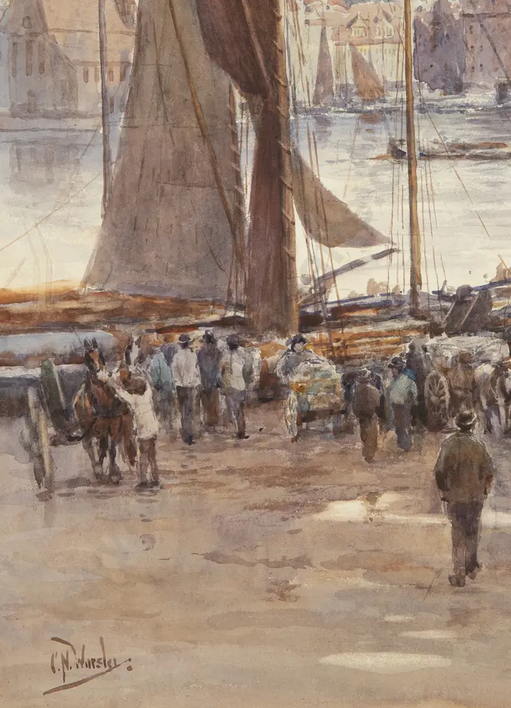 Charles Nathaniel Worsley (1862-1923) - European Harbour Scene Image 1++