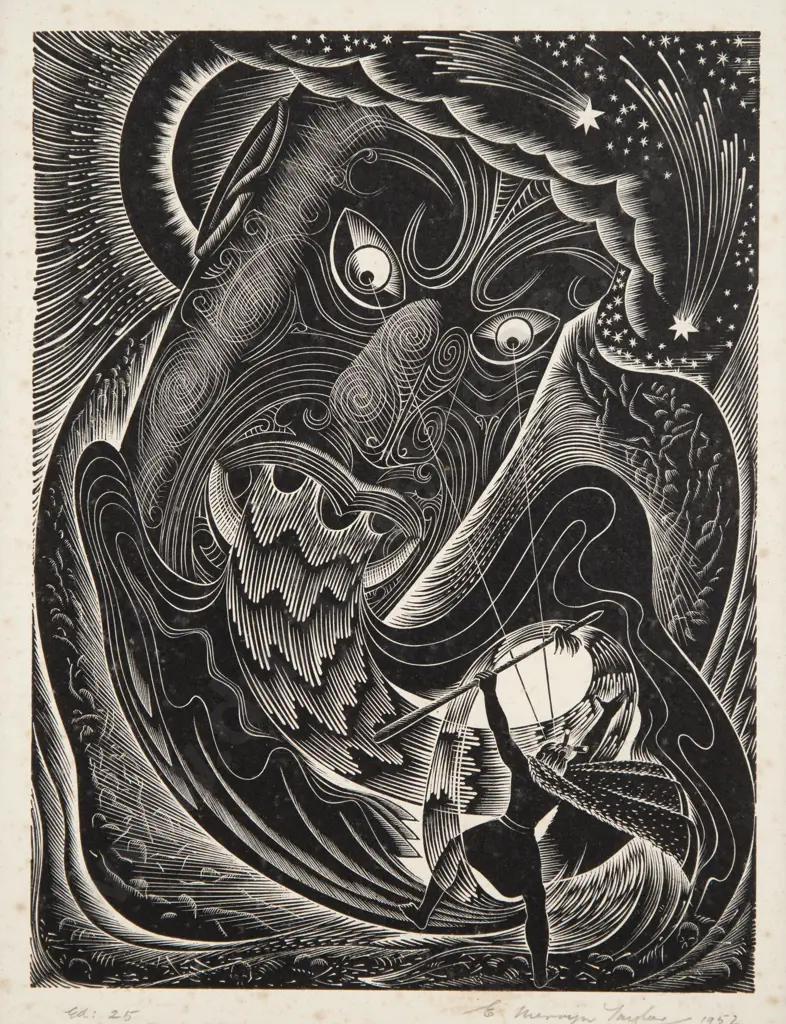 E. Mervyn Taylor (1906 - 1964) - Magical Wooden Head (Polynesian Legend) Image 1++