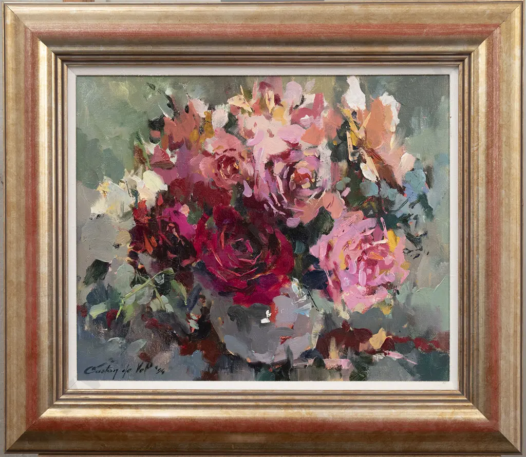 Gaston De Vel (1924 - 2010) - Pink and Red Roses Image 1++
