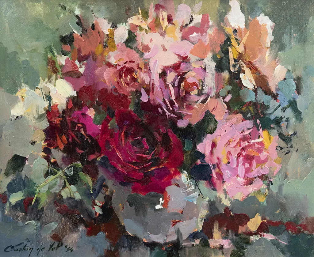 Gaston De Vel (1924 - 2010) - Pink and Red Roses Image 1++