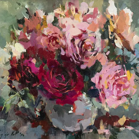 Gaston De Vel (1924 - 2010) - Pink and Red Roses