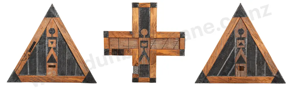 Attributed to Para Matchitt - Wood and Metal Tryptic Image 1++