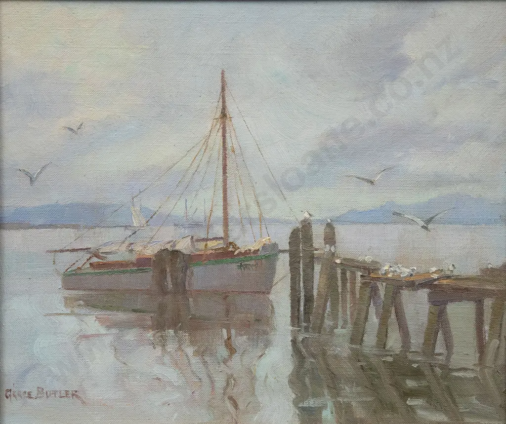 Grace Butler (1887 - 1962) - Waitamata Harbour and Rangitoto Island Image 1++