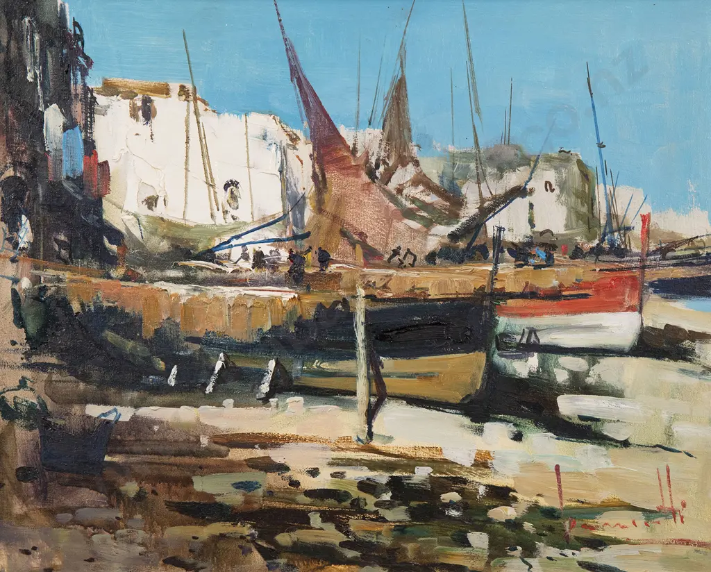 Claudio Simonetti (b 1929) - Boats Docked at Marina Image 1++